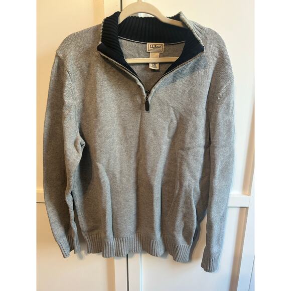 LL. BEAN Gray Cotton Quarter Zip Men’s Large - Picture 1 of 3